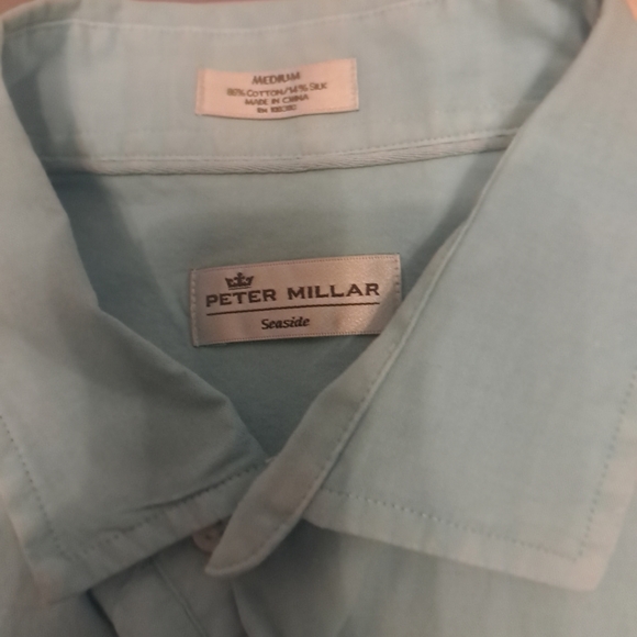 PETER MILLAR LIGHT BLUE BUTTON UP SHIRT Cotton/SILK Blend - Picture 2 of 16
